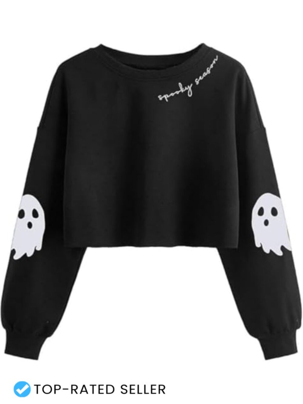 Women's Halloween Ghost Crop Sweatshirt Lantern Sleeve Pullover Cotton Blend